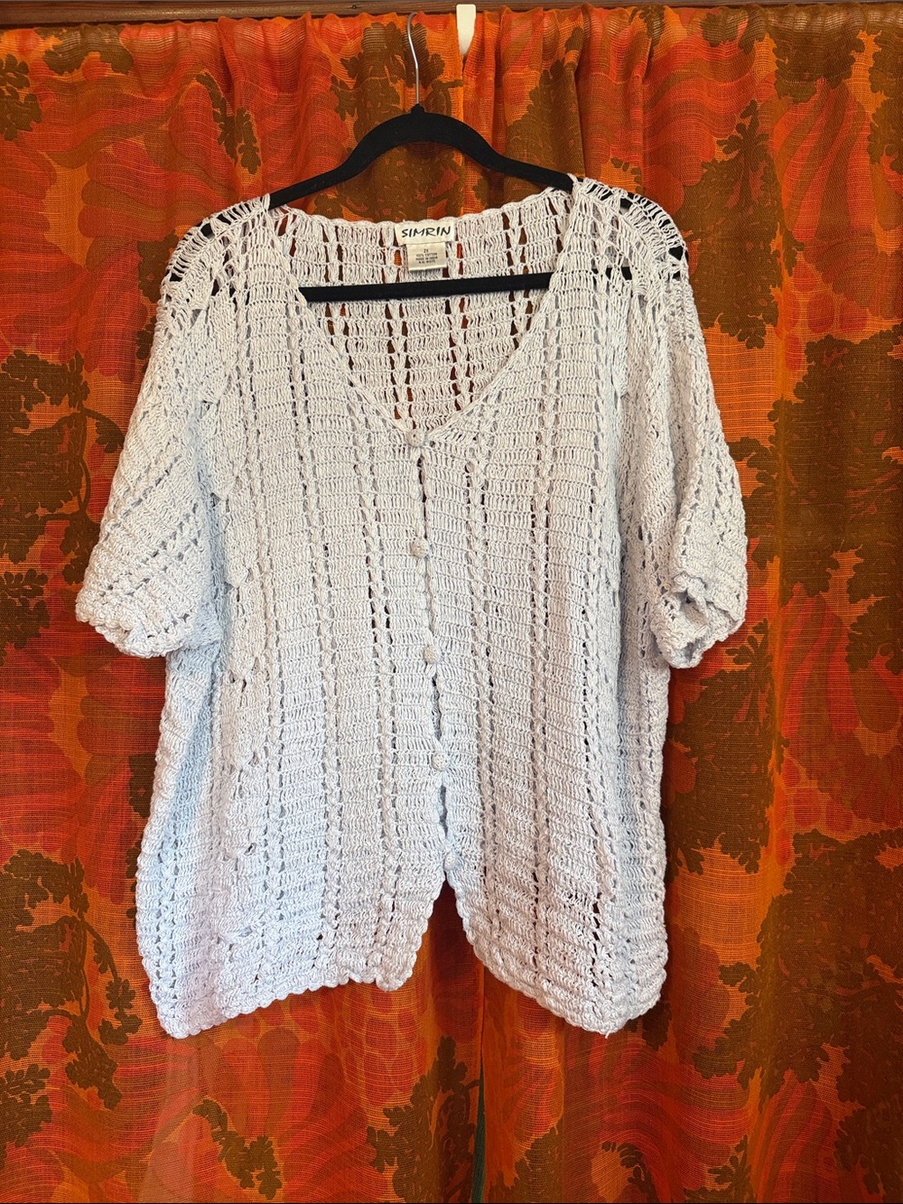 Vintage Light Blue Crochet Button-Front Women's Top